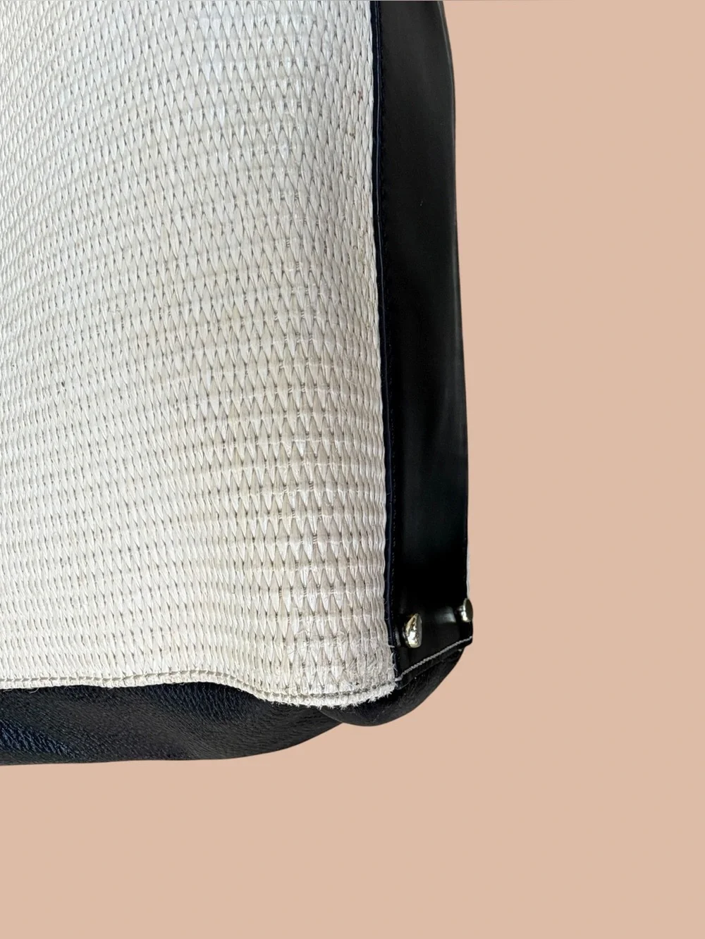 Kate Spade Leo Houston Street Two Tone Leather/Woven Straw Shoulder/Tote Bag EUC